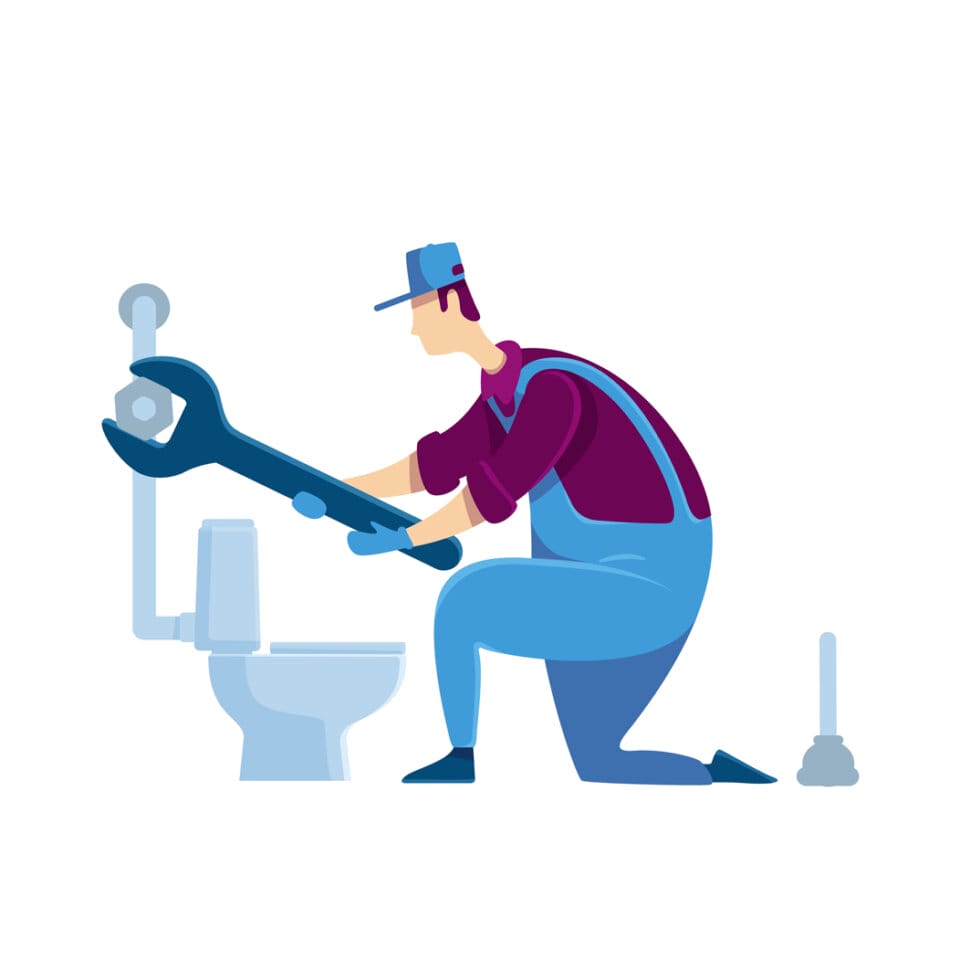 トイレの配管修理をする男性のイラスト
